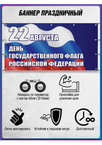 Баннер на День флага России 22 августа, горизонтальный