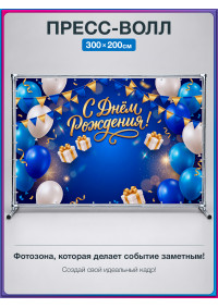 Пресс-волл «С Днём Рождения!» с шарами и подарками