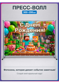 Пресс-волл «С Днём Рождения!» в стиле Майнкрафт