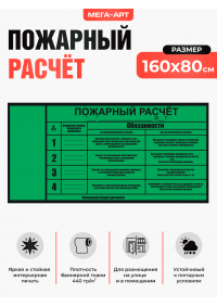 Плакат «Пожарный расчёт» (зеленый) с таблицей обязанностей для предприятия и военных частей