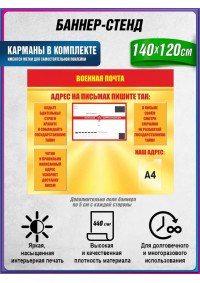Стенд армейский «Военная почта» с инструкцией по написанию адреса и карманом для документов