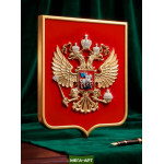 Герб России на бархатном щите (флок) в рамке, кристаллы Сваровски, Орёл матовый